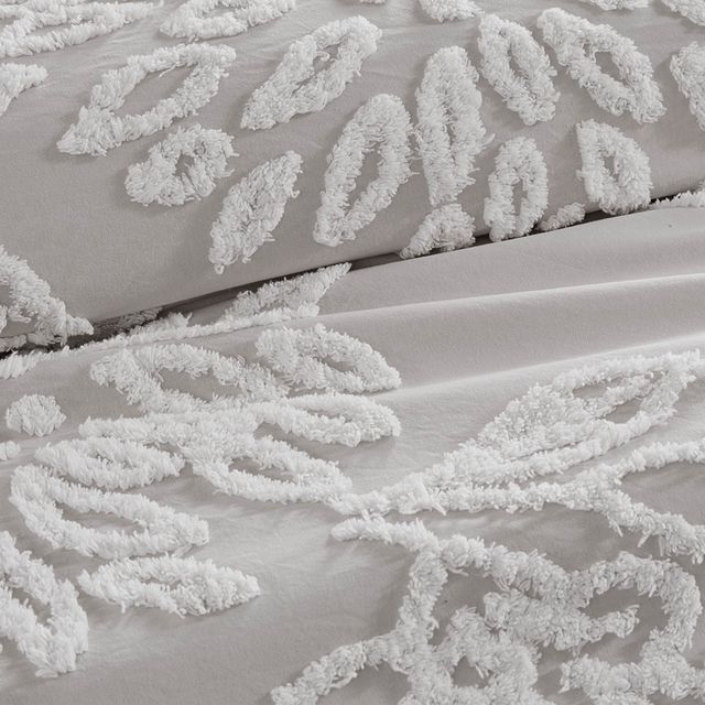 Olliix by Madison Park 3 Piece Grey/White King/California King Veronica Tufted Cotton Chenille Floral Duvet Cover Set-3