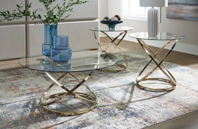 Signature Design by Ashley® Crimonti 3-Piece Glass Top Table Set with Champagne Base-4