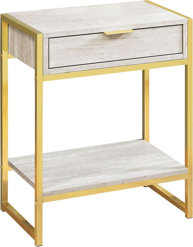 Monarch Specialties Inc. Beige Marble 24"H Gold Metal Accent Table with Shelf-0