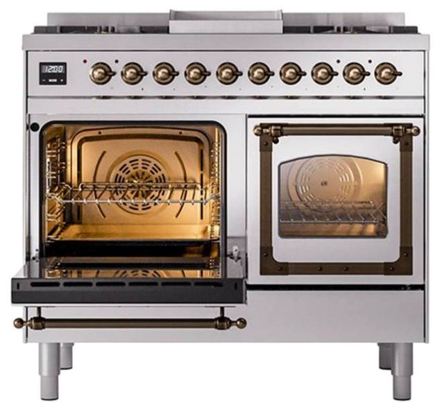 Ilve® Nostalgie II Noblesse 40'' Stainless Steel Pro Style Dual Fuel Range with Burnished Trim-3