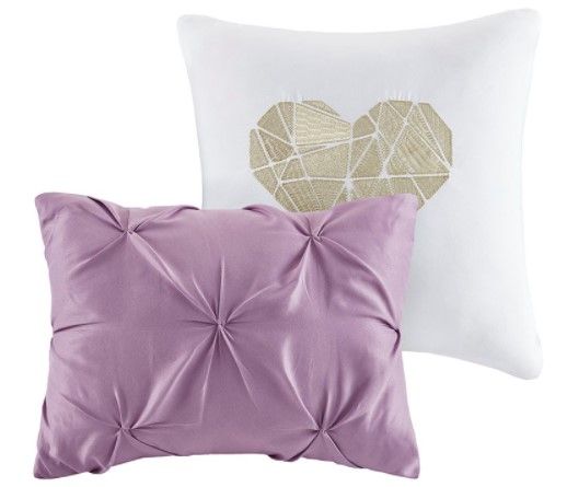 Olliix by Intelligent Design Abby Plum Full/Queen Metallic Printed and Pintucked Comforter Set-1
