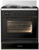 Ilve® Majestic III 30" Glossy Black Freestanding Dual Fuel Natural Gas Range with Triple Glass Door and Burnished Trim-1