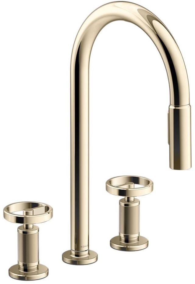 KOHLER® Billet® Vibrant French Gold Touchless Kitchen Sink Faucet with 2-Function Sprayhead and Round Handles-0