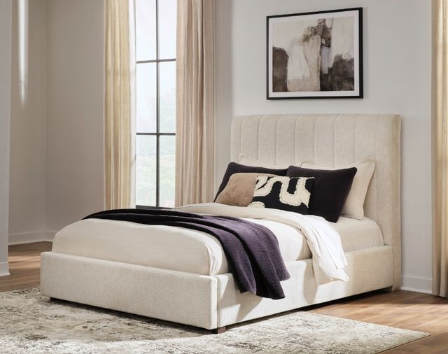 Signature Design by Ashley® Brizmore Beige Queen Upholstered Panel Storage Bed-1