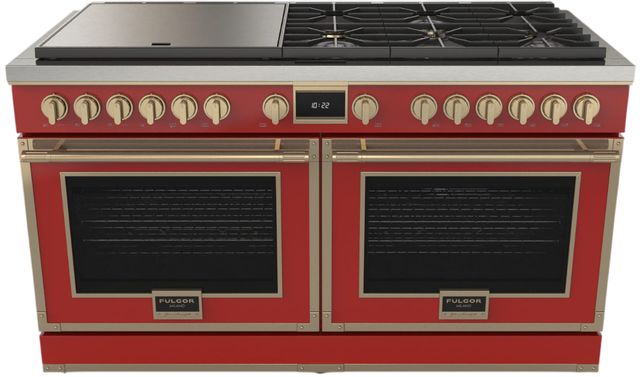 Fulgor Milano® Evoque 400 Series 60" RAL Pro Style Dual Fuel Hybrid Range with Brushed Brass Trim -1