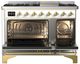 Ilve® Majestic III 48" White Pro Style Dual Fuel Natural Gas Range with Solid Door and Brass Trim-1