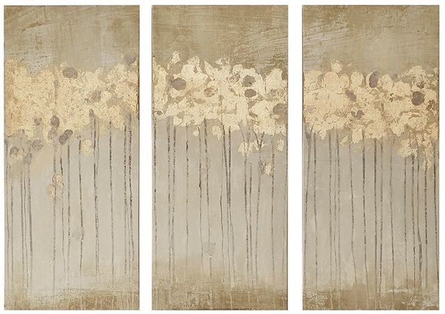 Olliix by Madison Park Taupe Set of 3 Sandy Forest Gel Coat Canvas with Gold Foil Embellishment-0
