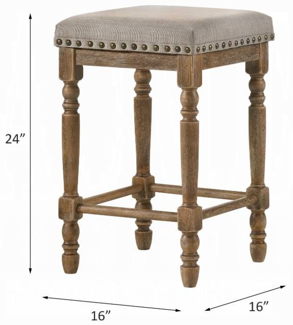 ACME Furniture Farsiris 2-Piece Beige/Weathered Oak Counter Stool Set-2