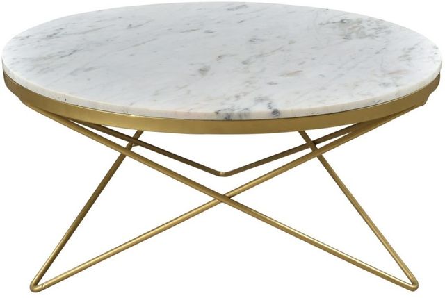 Moe's Home Collection Haley White Marble Round Coffee Table with Gold Iron Base-1