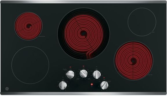 GE® 36" Black Electric Cooktop with Built-In Knob-2
