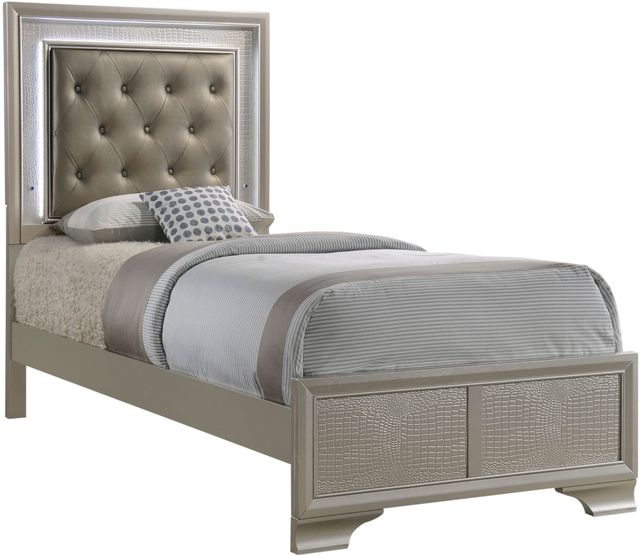Crown Mark Lyssa Twin Modern Champagne Upholstered Panel Bed-0