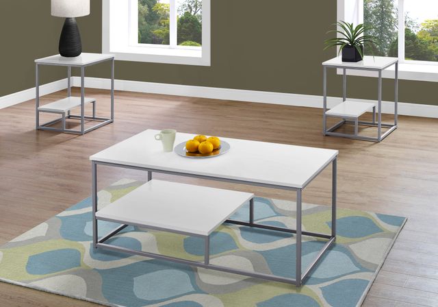 Monarch Specialties Inc. 3 Piece White with Silver Metal Table Set-2