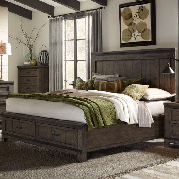 Liberty Furniture Thornwood Hills Rock Beaten Brown Queen Storage Panel Bed-1