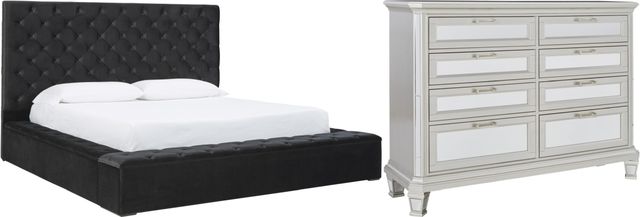 Signature Design by Ashley® Lindenfield 2-Piece Black/Silver Queen Upholstered Storage Bed Set-0