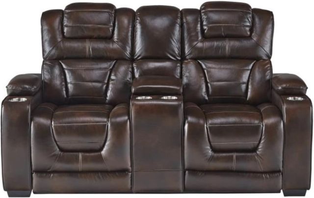 Corinthian Furniture Luke Brown Power Reclining Loveseat with Headrest and Console-0