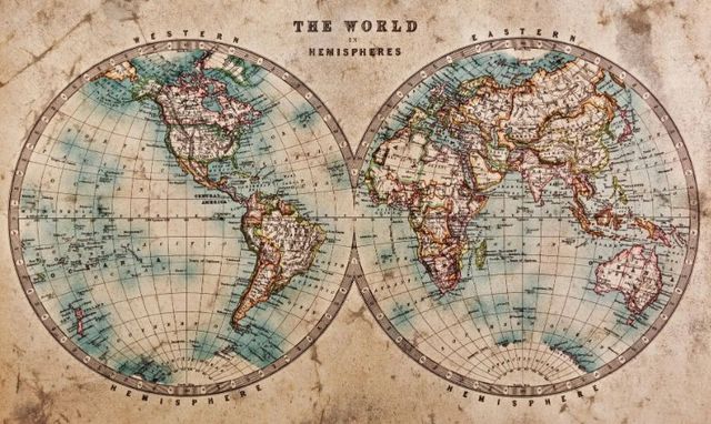 Classy Art Blue/Brown World Map Wall Art-1