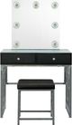 Elements International Margo Glass Top Vanity Table with Black/Silver Base-1