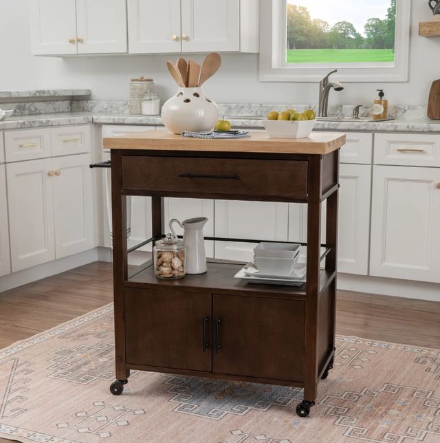 Linon Fino Natural/Walnut Kitchen Cart-1