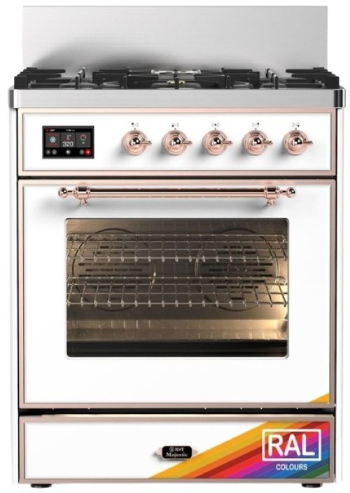 Ilve® Majestic III 30" Custom Pro Style Dual Fuel Liquid Propane Range with 5 Black Brass Burners and Copper Trim-0
