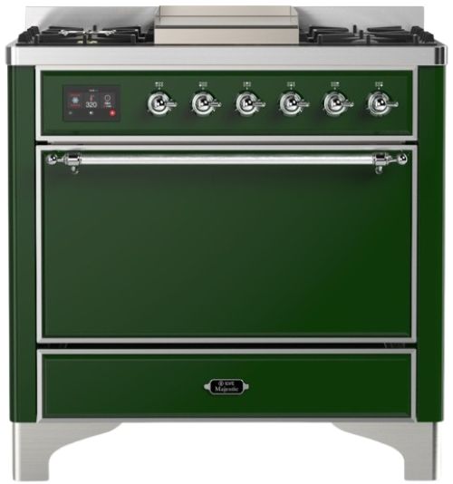 Ilve® Majestic III 36" Emerald Green Pro Style Dual Fuel Liquid Propane Range with Solid Door and Chrome Trim-0