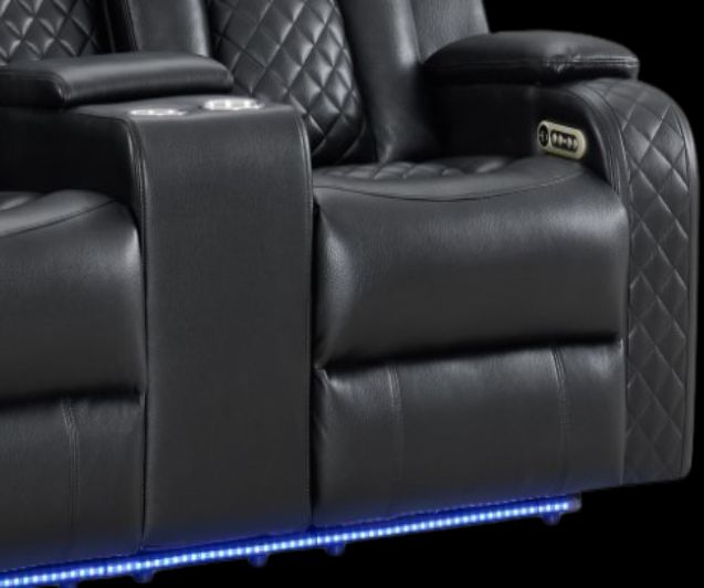 Elements International Carlo Pebble Black Power Motion Loveseat with Power Headrest-1