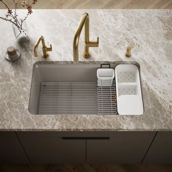 KOHLER® Riverby® Truffle 33" Undermount Single-Bowl Workstation Kitchen Sink-1