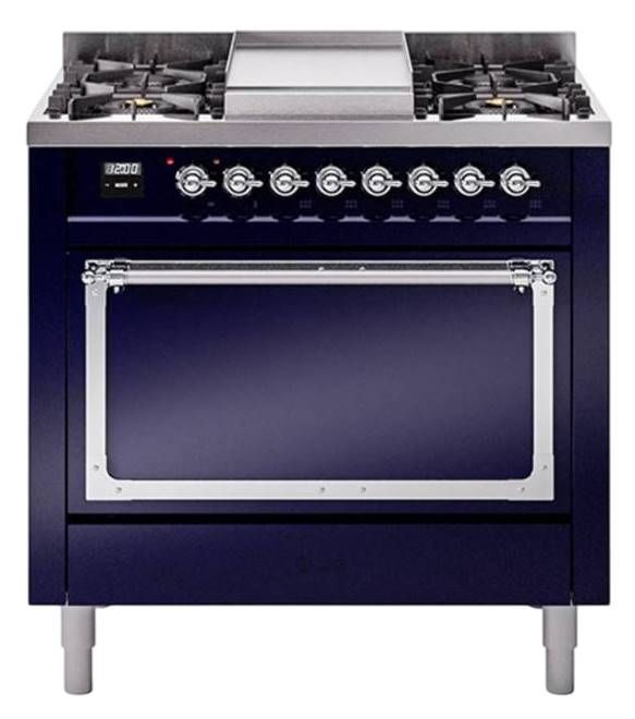 Ilve® Nostalgie II Noblesse 36'' Midnight Blue Pro Style Dual Fuel Range with Chrome Trim-0