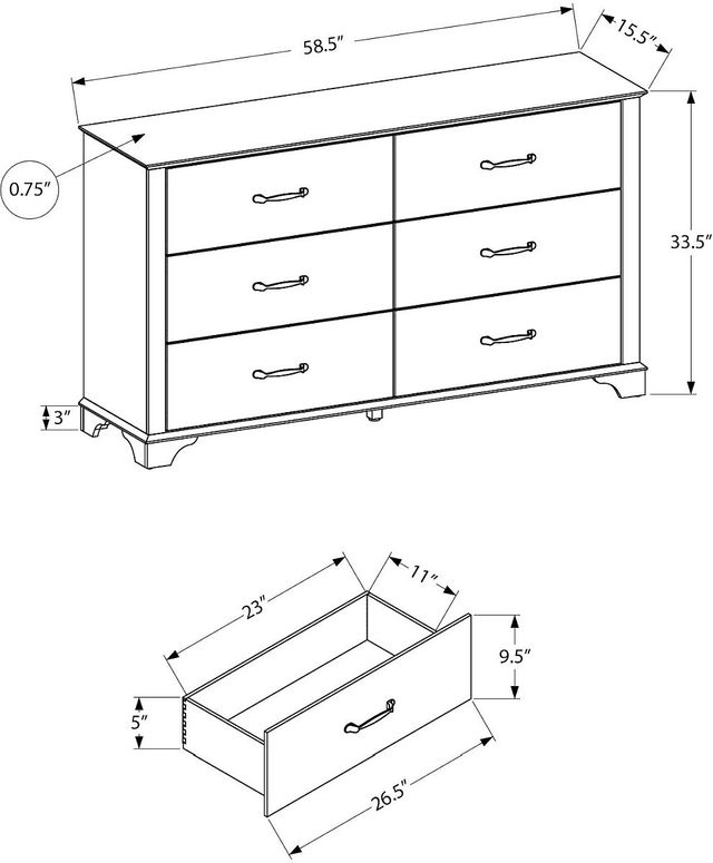 Monarch Specialties Inc. Bleached Oak/Rustic Oak Dresser-1