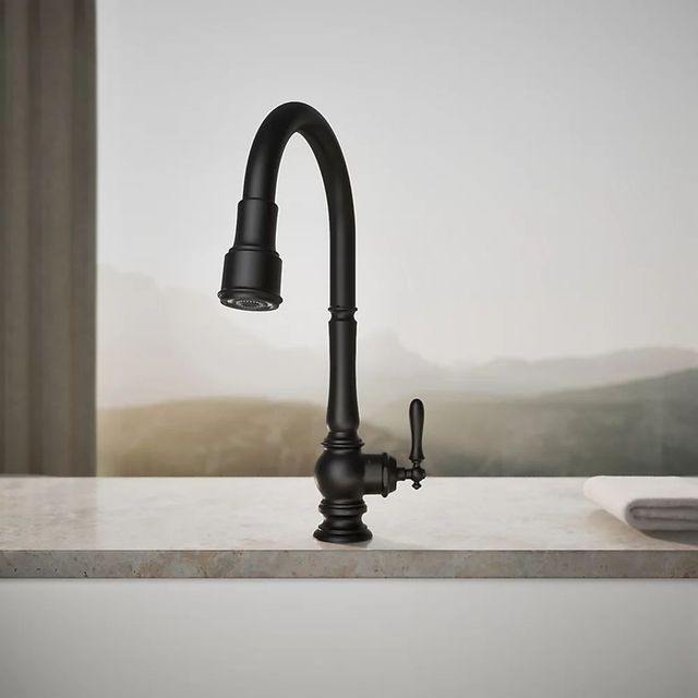 KOHLER® Artifacts® Matte Black Touchless Kitchen Sink Faucet with 3-Function Sprayhead-4