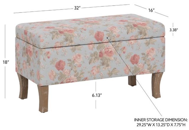 Linon Stephanie Aqua Floral/Rustic Gray Storage Bench-3