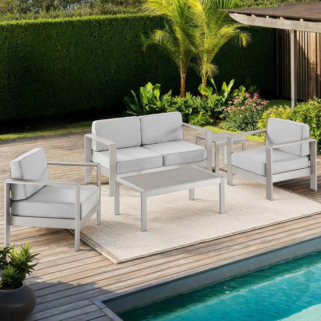 Linon Key 5-Piece Gray Aluminum/Fabric Outdoor Conversation Set with 2 Seater Sofa-1