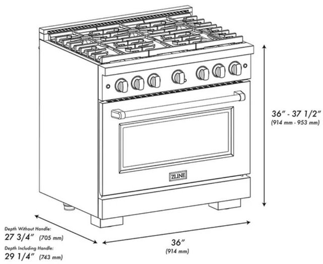 ZLINE Autograph Edition Paramount 36" Black Satin Stainless Steel/Polished Gold Gas Range with 6 Burner Cooktop and Convection Gas Oven-2
