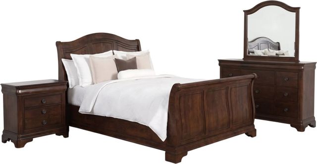 Elements International Cameron 4-Piece Cherry Queen Sleigh Bedroom Set-0