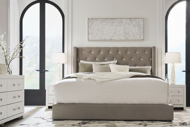 Signature Design by Ashley® Branzton Taupe King Upholstered Panel Storage Bed-2