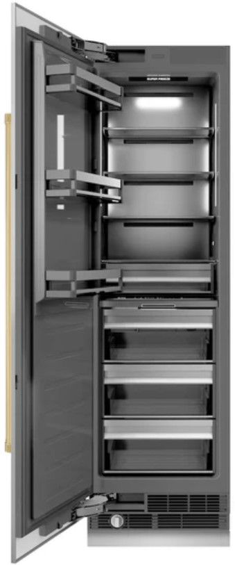 ZLINE Autograph Edition 24 in. 12.4 Cu. Ft. Column Freezer in Stainless Steel with Graphite Gray Interior and Polished Gold Accents-1