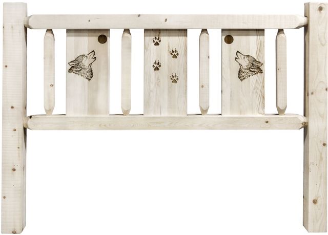 Montana Woodworks® Homestead Ready to Finish California King Headboard with Laser Engraved Wolf Design-1