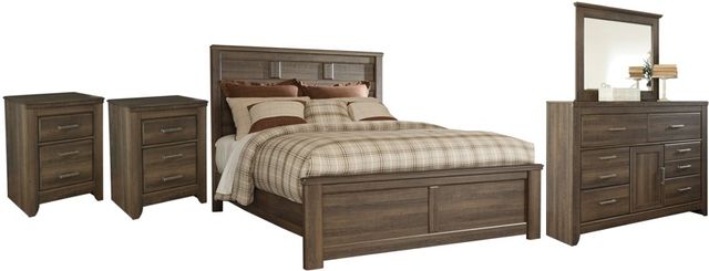 Signature Design by Ashley® Juararo 5-Piece Dark Brown California King Panel Bed Set-0