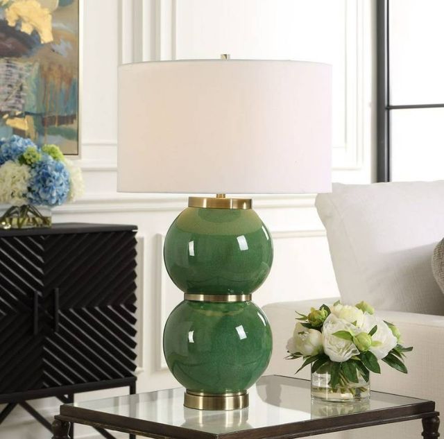 Uttermost® Banner Moss Green Table Lamp with Antique Brass Accents-1