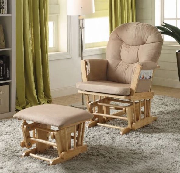 ACME Furniture Rehan Natural Oak/Taupe Glider Chair and Ottoman Set-5