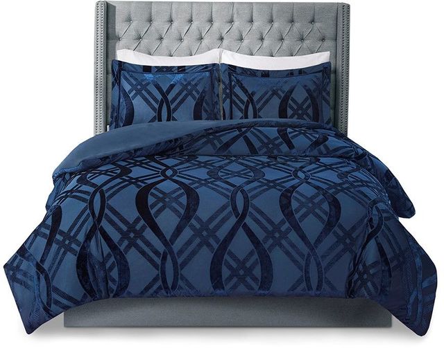 Olliix by Madison Park 3 Piece Navy King/California King Dolores Velvet Duvet Set-0