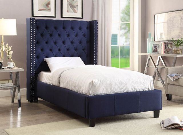 Meridian Furniture Ashton Navy Linen Twin Bed-1