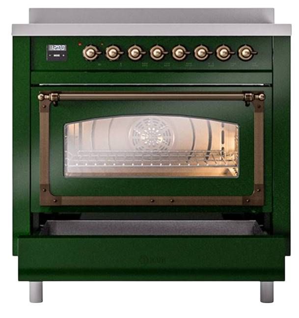 Ilve® Nostalgie II Noblesse 36'' Emerald Green Pro Style Induction Range with Burnished Trim-3