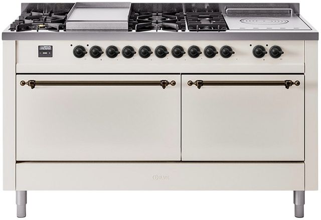 Ilve® Nostalgie II Series 60" Antique White Pro Style Dual Fuel Range-0