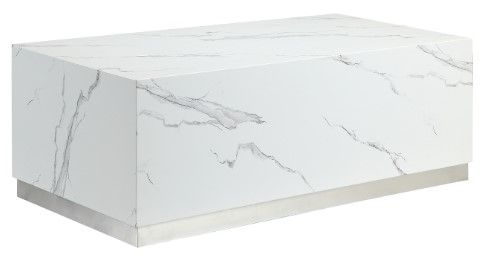 Mazin Furniture Astraia White Faux Marble Coffee Table with Brushed Nickel Base-0