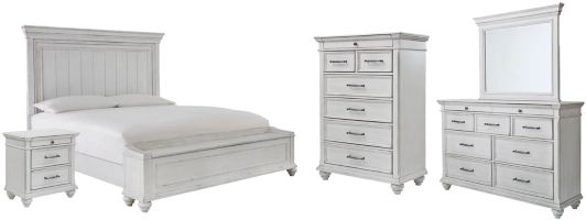 Benchcraft® Kanwyn 5-Piece Whitewash Queen Panel Bed Set