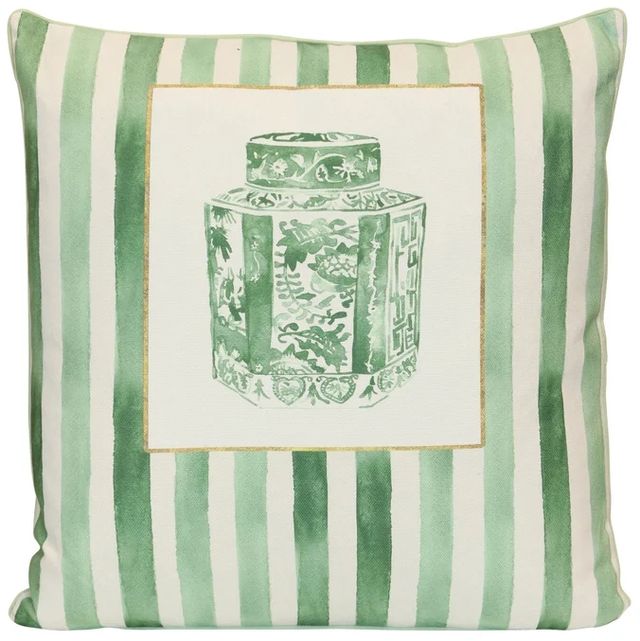 Stylecraft Tamara Day Green/White Stripe Designer Throw Pillow-0