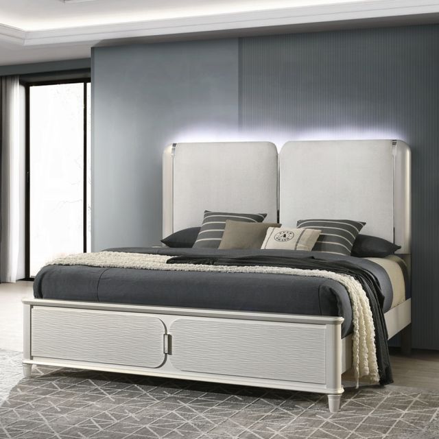 ACME Furniture Laveda Light Gray/Pearl White Queen Upholstered Panel Bed-1