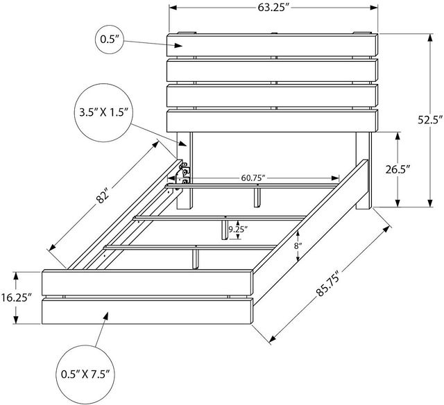 Monarch Specialties Inc. Bleached Oak Queen Panel Bed-1