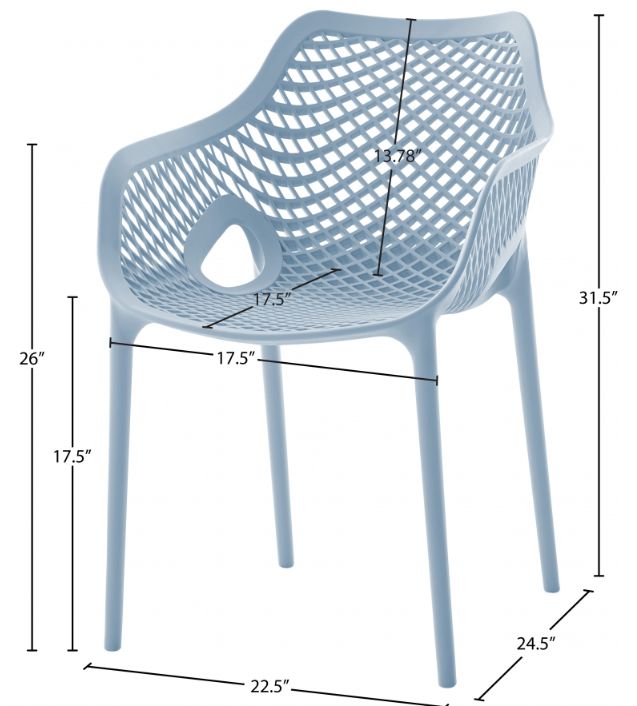 Meridian Furniture Mykonos Sky Blue Plastic Outdoor Patio Dining Chair-4