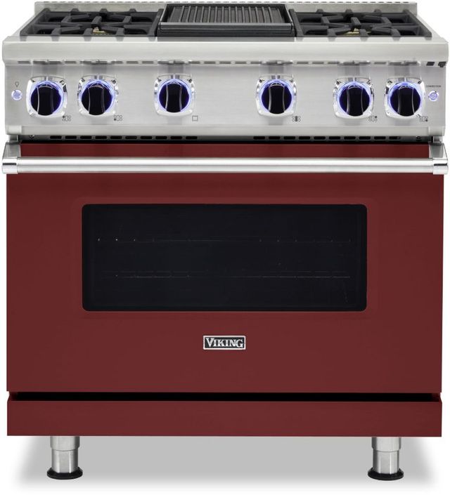 Viking® 7 Series 36" Reduction Red Pro Style Liquid Propane Range with 12" Reversible Griddle-0